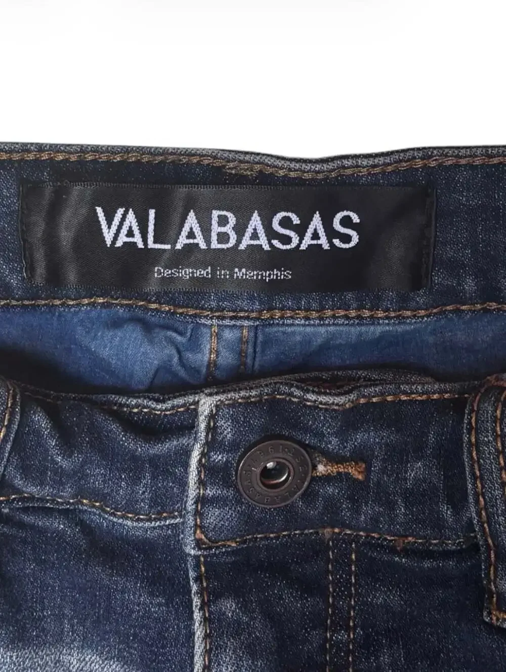 Valabasas Men's Distressed Slim Fit Blue Denim Jeans with Raw Hem